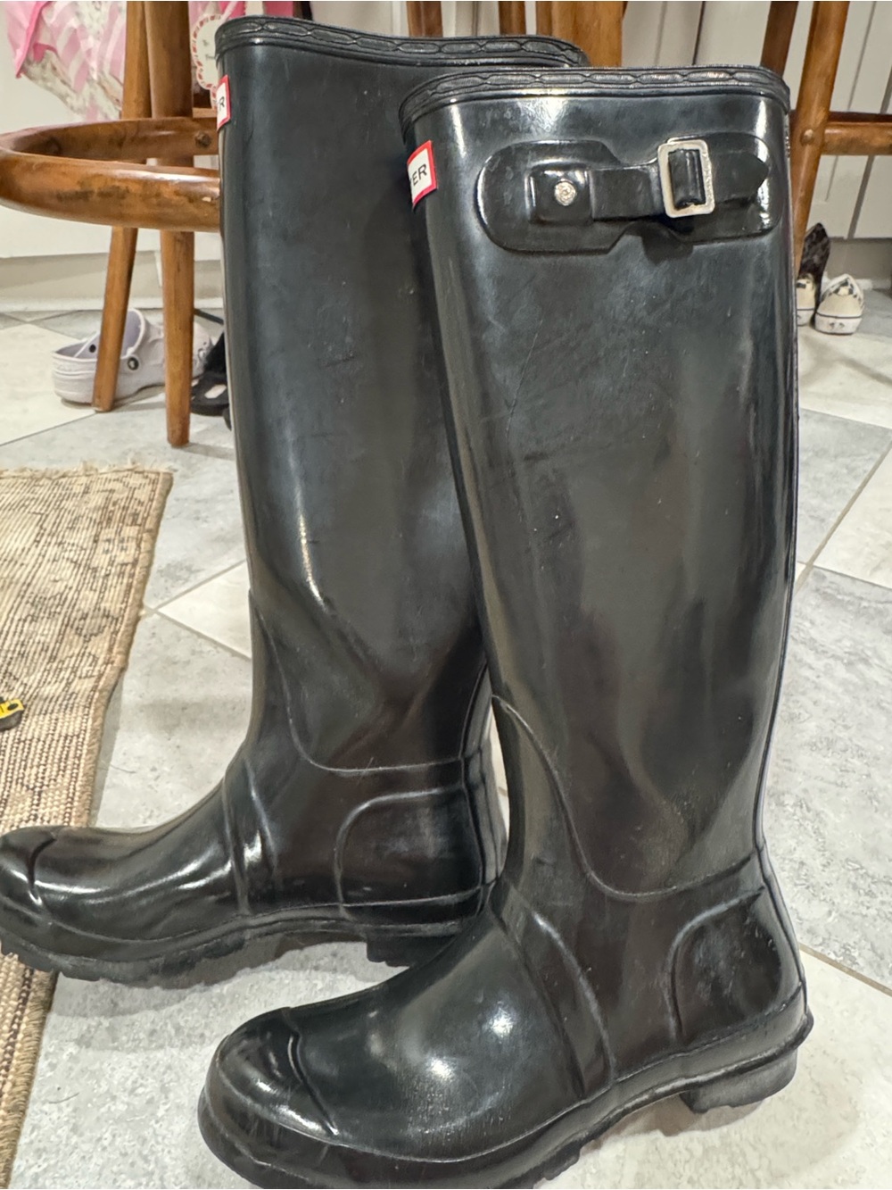 Hunter Women's Original Tall Gloss Rain Boots in Black size 8 - Picture 4 of 7